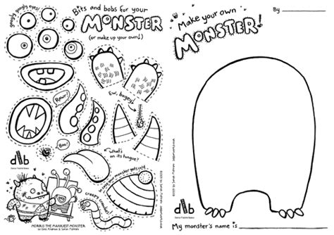 the monster coloring page is shown in black and white, with an image of ...