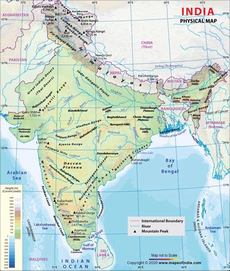 Find all about the physical features of India. Physical Map of India showing major rivers, hills ...