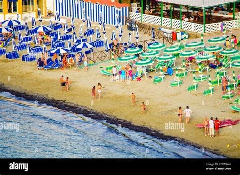 AGROPOLI, ITALY - JULY 29: View of a beach in Agropoli on July 29, 2014 ...