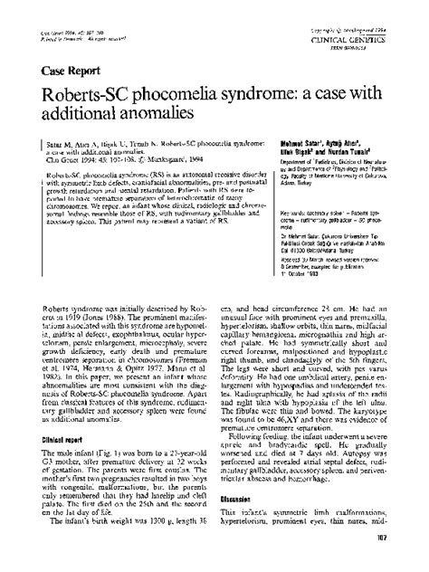 (PDF) Roberts-SC phocomelia syndrome: a case with additional anomalies | M. Satar - Academia.edu