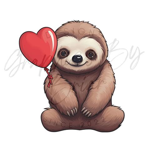 Cute Sloth Clipart, Sloth Graphics, Sloth Bundle PNG, Valentine ...