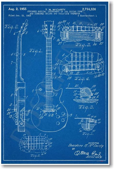 PosterEnvy - Gibson Les Paul Guitar - NEW Famous Invention Blueprint ...