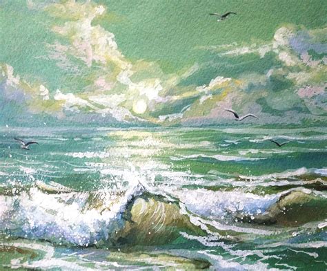 Seashore Original Art Watercolor Painting with Seascape on | Etsy