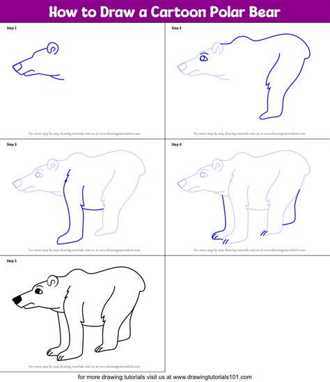 How to Draw a Cartoon Polar Bear printable step by step drawing sheet ...