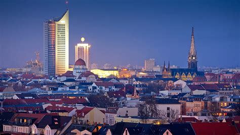 HD wallpaper: Leipzig at night, buildings, lights, Germany, aerial view ...