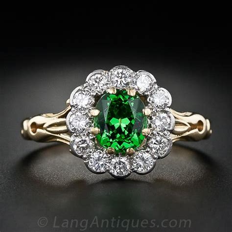 Vintage Style Tsavorite Garnet and Diamond Ring