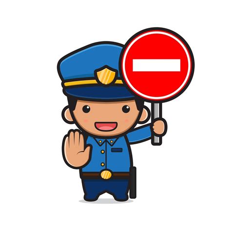 Cute police holding stop sign cartoon icon illustration 3124802 Vector Art at Vecteezy