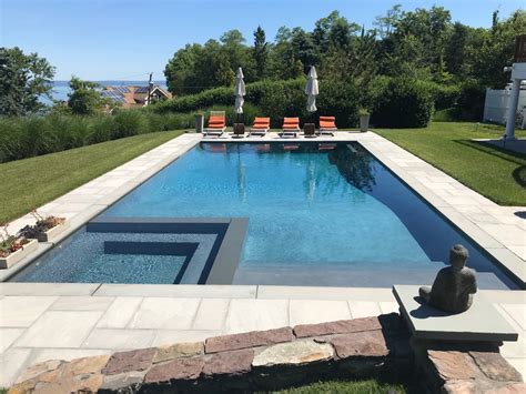 Corner Spa Gunite Pool Blue Ice Patio in Shelter Island – Patricks Pools | Long Island, NY pool ...