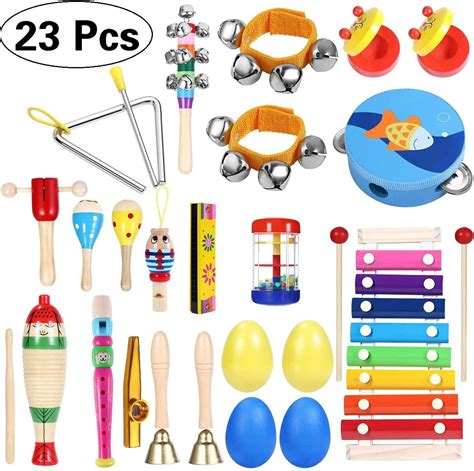 ToyX Kids Musical Instruments 23Pcs 16Types Wooden Percussion Instruments Tambourine Xylophone ...