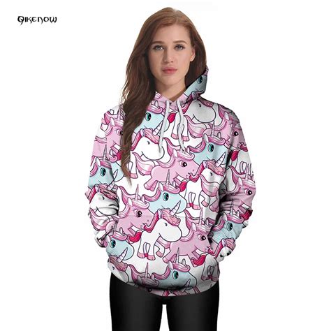 Qikenow2018 Cute Unicorn Hoodies Women Crop Hoodies Sweatshirts 3D Pattern Long Sleeved ...