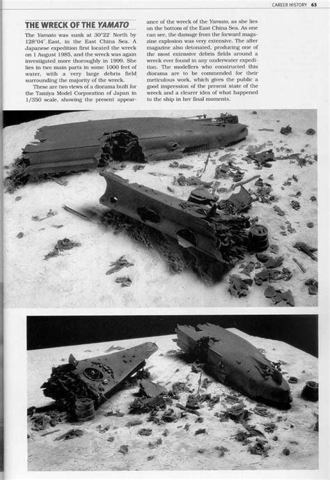 Diorama of the wreck of the Yamato based on a 1999 survey of the wreck ...