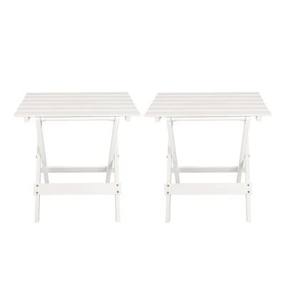 2pc Solid Wood Portable Folding Side Table Set White - Flora Home: No ...