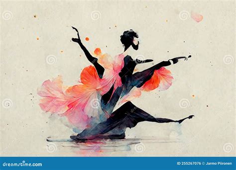 Dancer in a Dynamic Dance Pose, Abstract Watercolor Background Stock ...