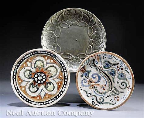 Lot - Three Shearwater Art Pottery Plates, two painted