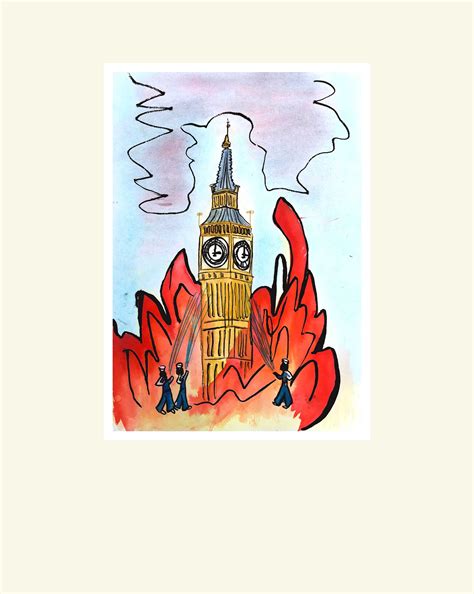 British Artist Jill McBride Giclèe art, Big Ben - "Fire Fire" shouts the navy as they rescue Big ...