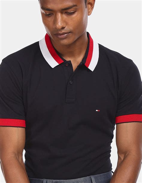 Buy Tommy Hilfiger Men Navy Regular Fit Ribbed Collar Solid Polo Shirt ...