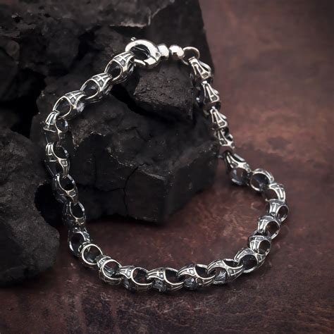 Cross Patterned Chain Bracelet, Men's Chain Bracelets, Oxidized Silver Chain Men Gifts, Unique ...