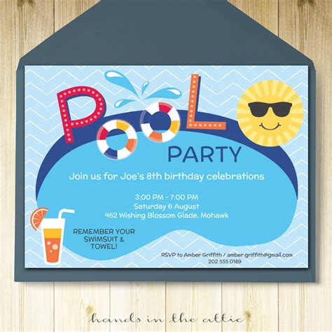 Pool Party Invitation | Printable Template | Hands in the Attic