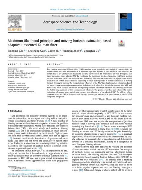 Maximum likelihood principle and moving horizon estimation based adaptive unscented Kalman ...