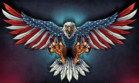 Eagle With Us Flag Wings Spread Digital Art by Flyland Designs - Pixels