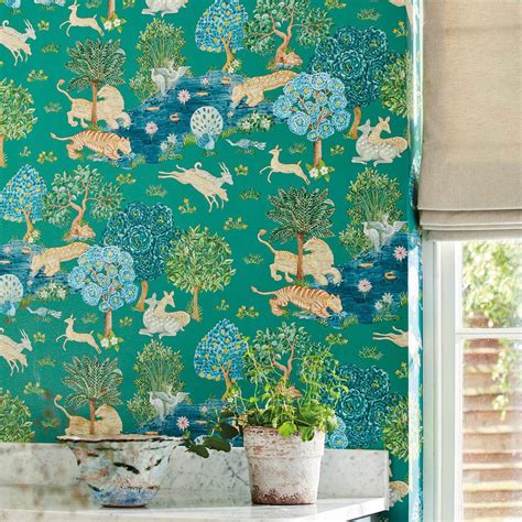 Pamir Garden Teal/Peacock Wallpaper | Sanderson by Sanderson Design