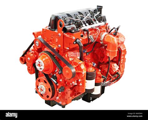 Red diesel engine for trucks and buses isolated on white Stock Photo ...