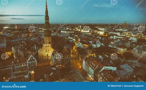 Amazing Sunset Aerial View of Riga Skyline, Latvia Stock Image - Image ...