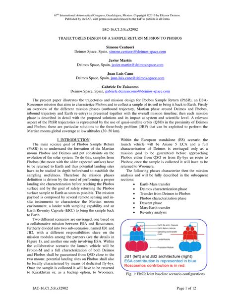 (PDF) TRAJECTORIES DESIGN OF A SAMPLE RETURN MISSION TO PHOBOS