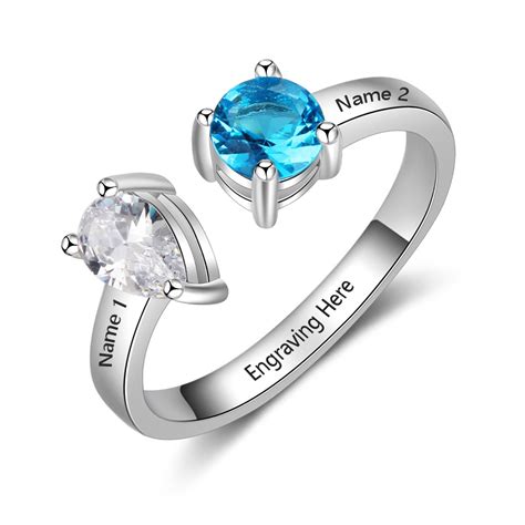 Birthstone Rings Mothers Rings 925 Sterling Silver Personalized ...