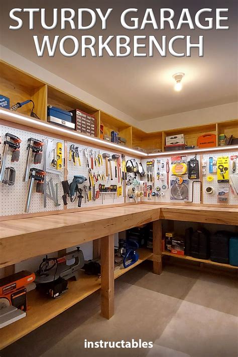 Sturdy Garage Workbench With Top Pegboard, Cabinet and Bottom Shelf in ...