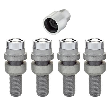 Chrome Bolt Style Radius Seat Lock Bolt Set (M14 x 1.5 Thread Size) – Set of 4 Locks and 1 Key ...