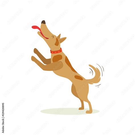 Brown Pet Dog Jumping Licking Face, Animal Emotion Cartoon Illustration Stock Vector | Adobe Stock