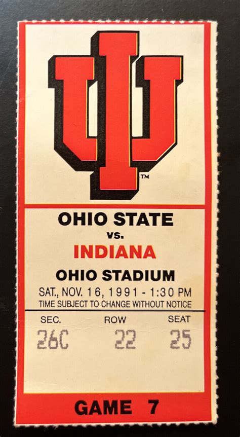 Ohio State vs Indiana Football Game Day Ticket Stub 11/16/1991 Game 7 | eBay