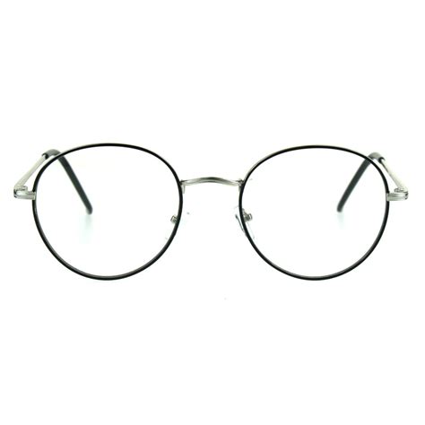 Classic 90s Metal Rim Round Clear Lens Eye Glasses Frame Silver Black ...