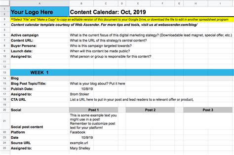 Google Sheets Content Calendar Template | Master Template