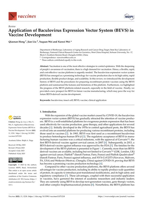 (PDF) Application of Baculovirus Expression Vector System (BEVS) in Vaccine Development