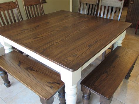 CUSTOM SQUARE FARMHOUSE FARM TABLE w/ MATCHING BENCHES | Just Fine Tables