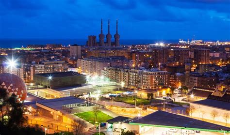 Panoramic Night View of Barcelona Stock Image - Image of night ...