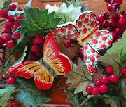 Mexican Pottery Christmas Ornament Butterfly Set of 2 Pieces Multi-colors Handmade Hand painted ...