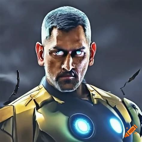Picture of ms dhoni wearing iron man helmet