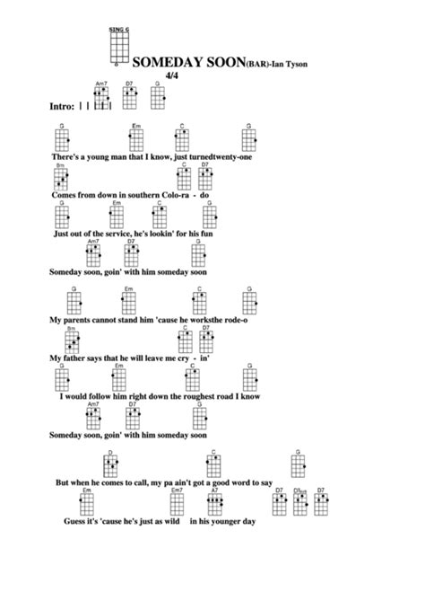 Someday Soon (Bar) - Ian Tyson Chord Chart printable pdf download