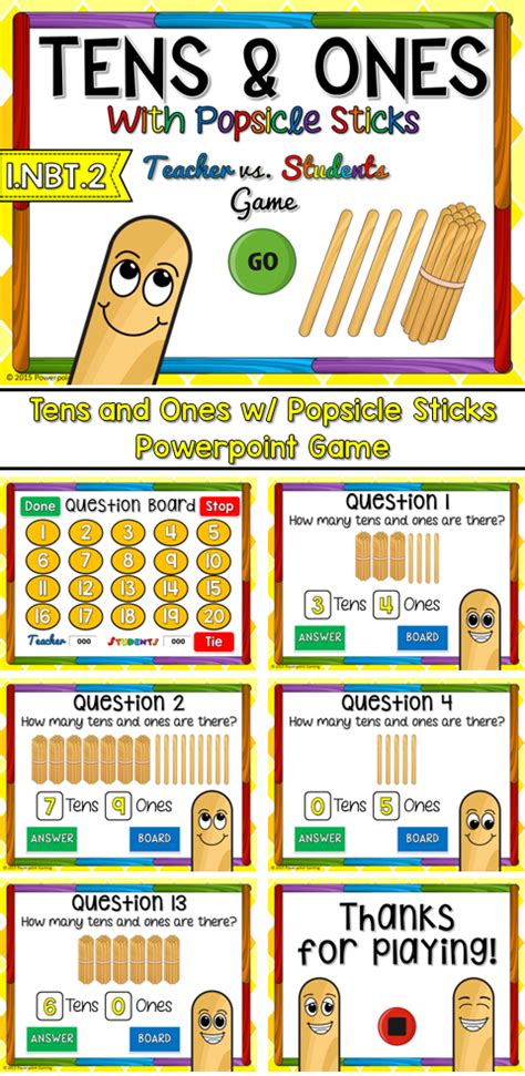 Tens and Ones with Popsicle Sticks Powerpoint Game | Tens and ones ...