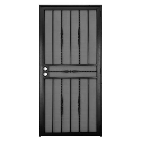 Unique Home Designs 30 in. x 80 in. Cottage Rose Black Surface Mount Outswing Steel Security ...