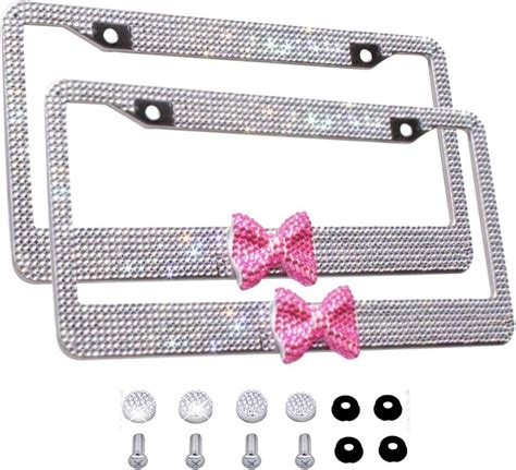 Amazon.com: Bling Bling License Plate Frames 2 Pack White Bow ...