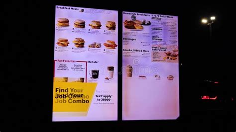 McDonalds Drive Thru Menu Illuminated at Night Breakfast Menu Prices ...