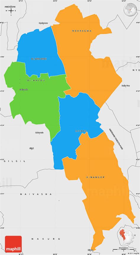 Political Simple Map of NYANDARUA, single color outside, borders and labels