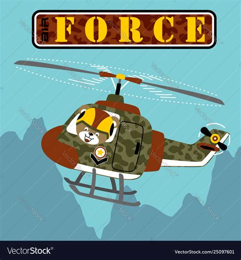 Military helicopter cartoon with funny pilot Vector Image