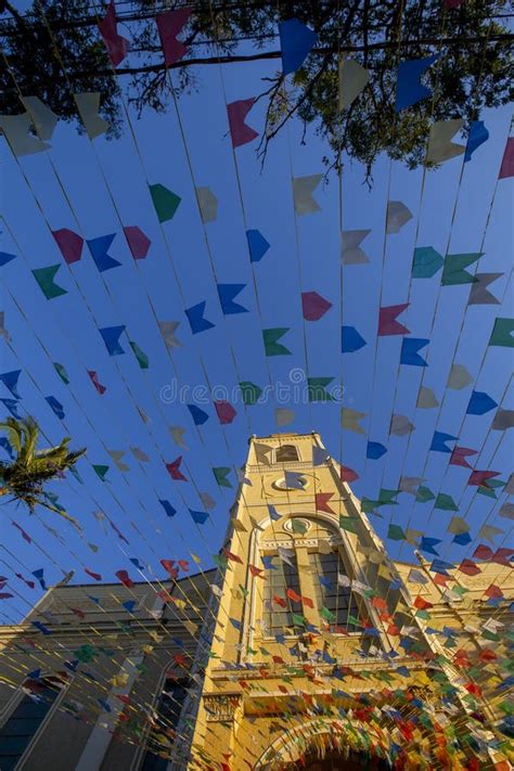 Church Sao Joao Batista in Joanopolis, Interior of Sao Paulo, Adorned with Flags of the June ...