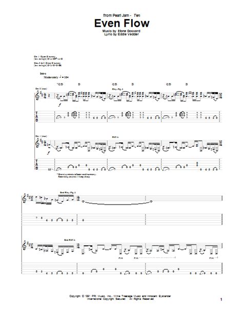 Pearl Jam "Even Flow" Sheet Music Notes | Download Printable PDF Score ...