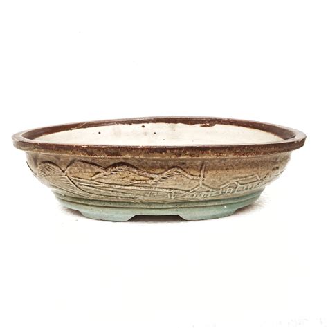 Ceramic Bonsai Pot | Shaded Bonsai Tray | Carved Bonsai Tray | Oval ...